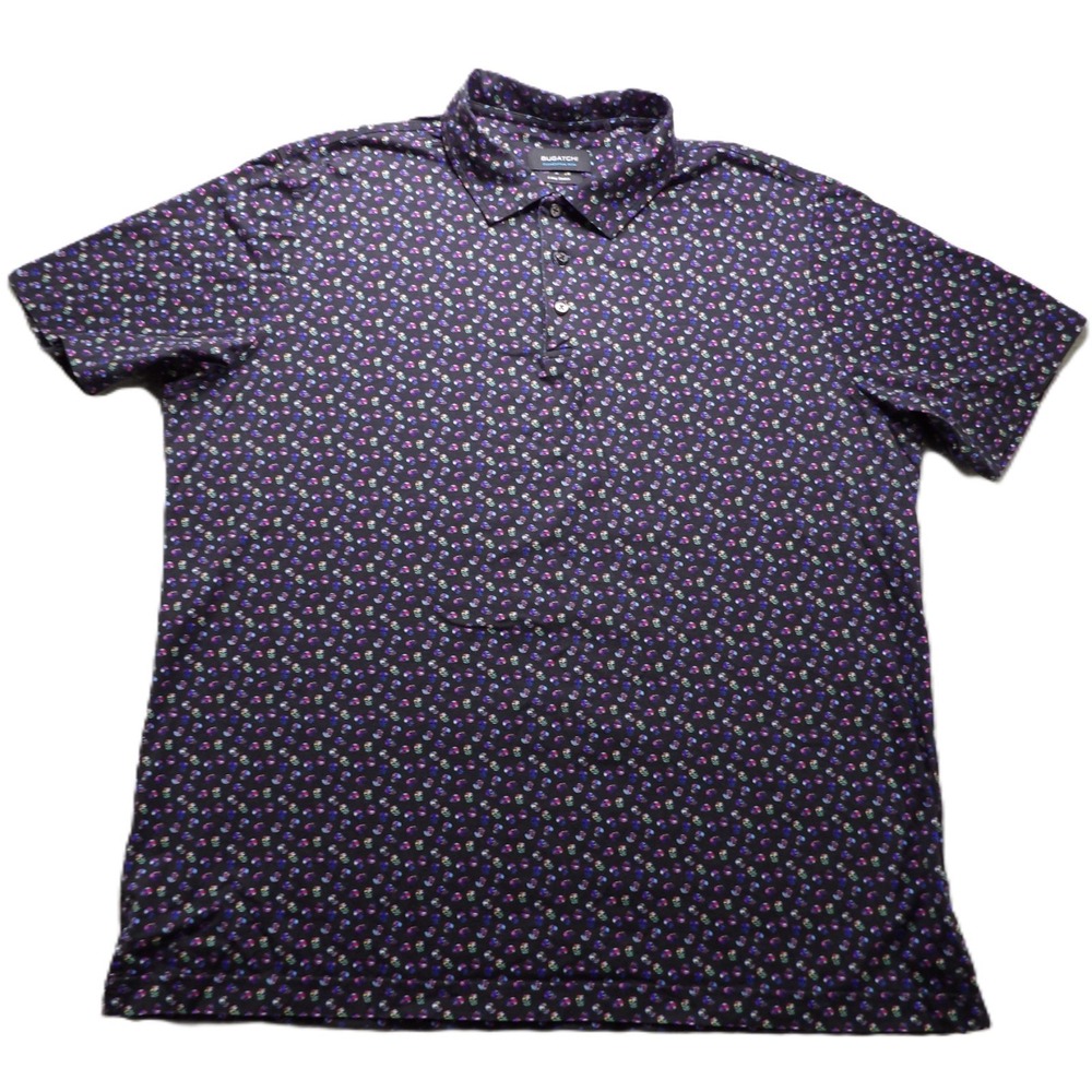 Bugatchi Men Polo Shirt XL Black Skull OoohCotton Tech Stretch Designer AOP Logo